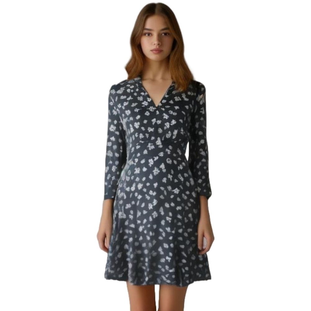 French Connection Fayola Meadow Dress 0 NEW Navy Floral Cottagecore Quiet Luxury